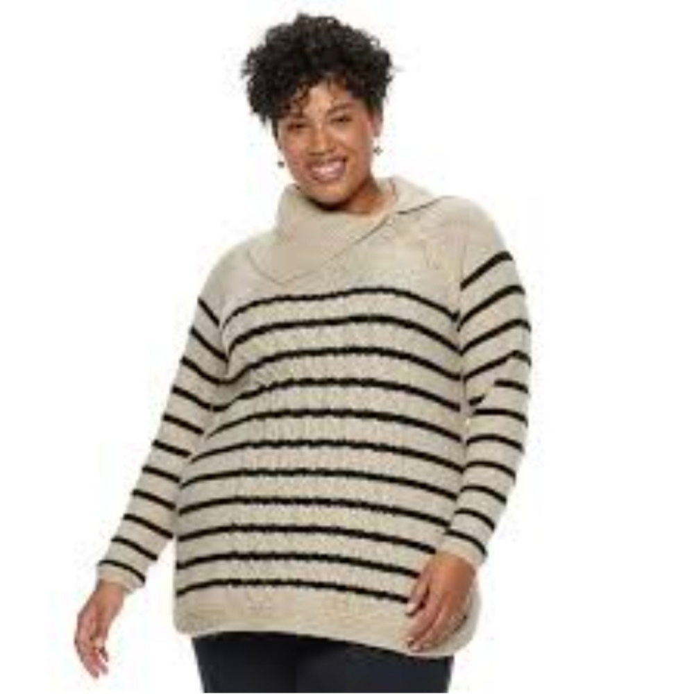 Croft & Barrow stripped cable knit split neck sweater